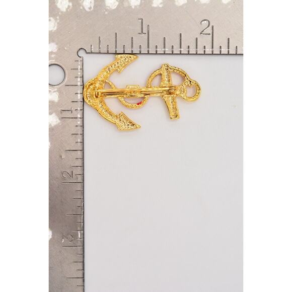 Vintage Pin Brooch Anchor Sailor Nautical Red Enamel Gold Tone 1980s NOS BinA5 - Picture 12 of 12